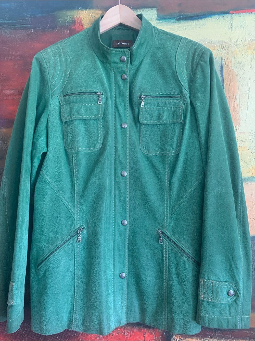 DANIER Green Genuine Suede Leather Jacket, Sz XL